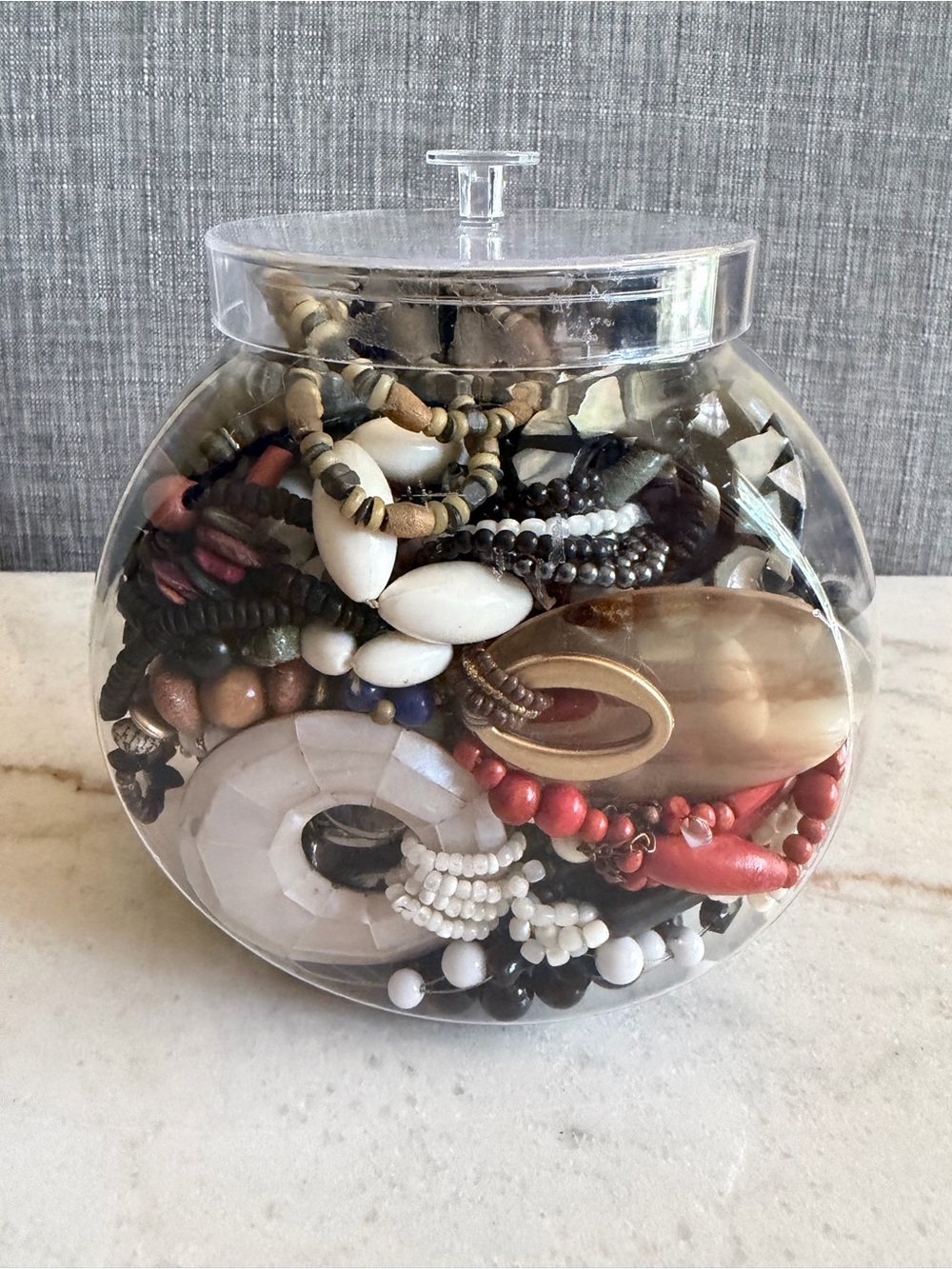 Mystery Jewelry Jar Filled With Vintage Beaded Necklaces